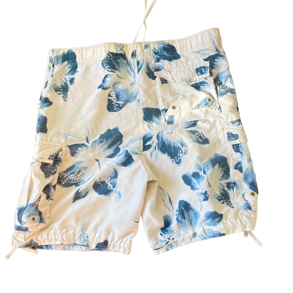 90s Vintage Crafted by Beach men Floral Drawstring Shorts White Size XXL - Picture 3 of 16